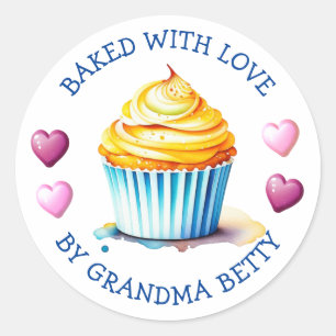 Gebacken mit Liebe, handgemachte Vanilla Cupcakes Runder Aufkleber