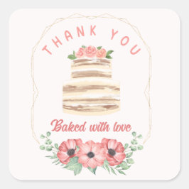 Gebacken mit Liebe Hochzeitskuchen Quadratischer Aufkleber
