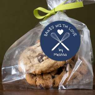 gebacken mit Liebe Küche Whisk blau und weiß Runder Aufkleber