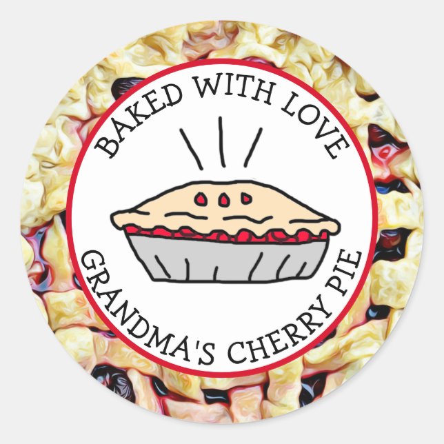 Gebacken mit Liebe, Oma's Cherry Pie Geschenketike Runder Aufkleber (Vorderseite)