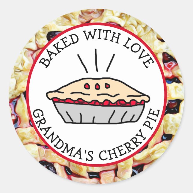 Gebacken mit Liebe, Oma's Cherry Pie Geschenketike Runder Aufkleber (Vorderseite)