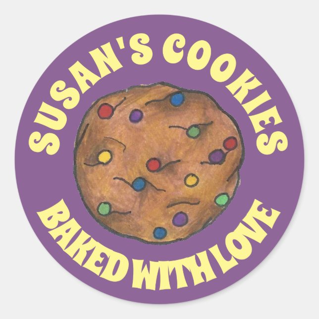 Gebacken mit Liebe Personalisiert Rainbow Chip Coo Runder Aufkleber (Vorderseite)