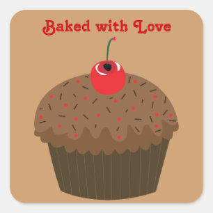 gebacken mit Liebe Quadratischer Aufkleber