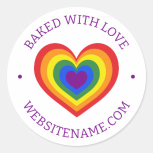 Gebacken mit Liebe Rainbow Heart Custom Website Runder Aufkleber