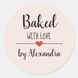 Gebacken mit Liebe rot Rosa Name Runder Aufkleber