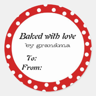 Gebacken mit Liebe roter Polka Punkt Runder Aufkleber