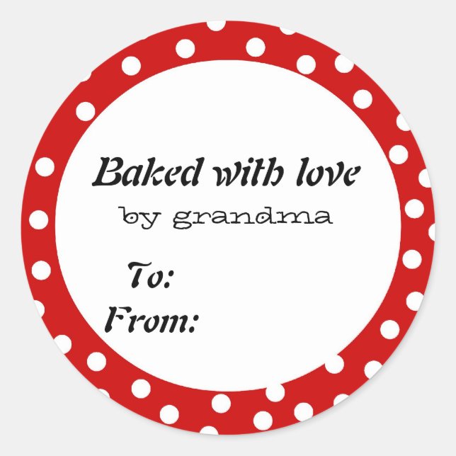 Gebacken mit Liebe roter Polka Punkt Runder Aufkleber (Vorderseite)