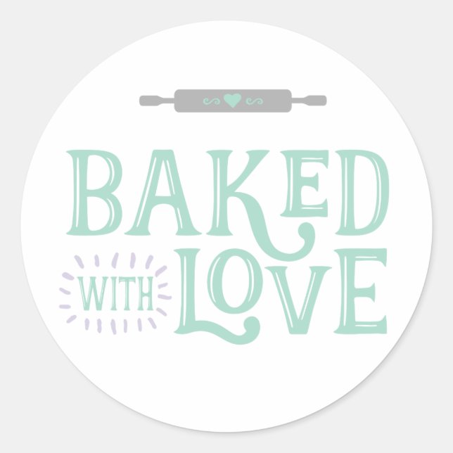 gebacken mit Liebe rund Aufkleber (Vorderseite)