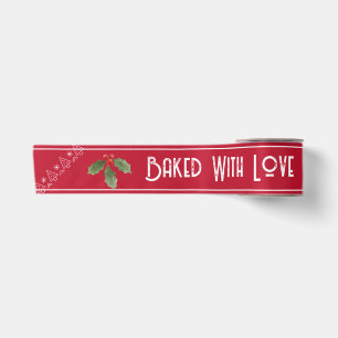 Gebacken mit Liebe Typografie Weihnachtsfest Rot Satinband