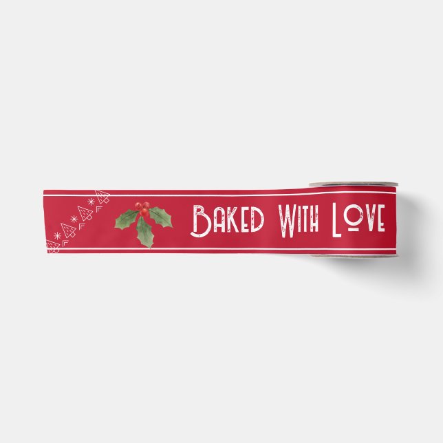 Gebacken mit Liebe Typografie Weihnachtsfest Rot Satinband (Vorderseite)