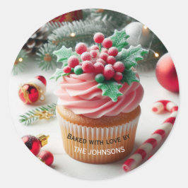 Gebacken mit Liebe von Weihnachten Cupcake Runder Aufkleber