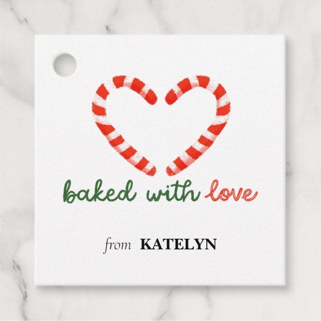 Gebacken mit Liebe - Weihnachtsgeschenk Tag Geschenkanhänger (Vorderseite)