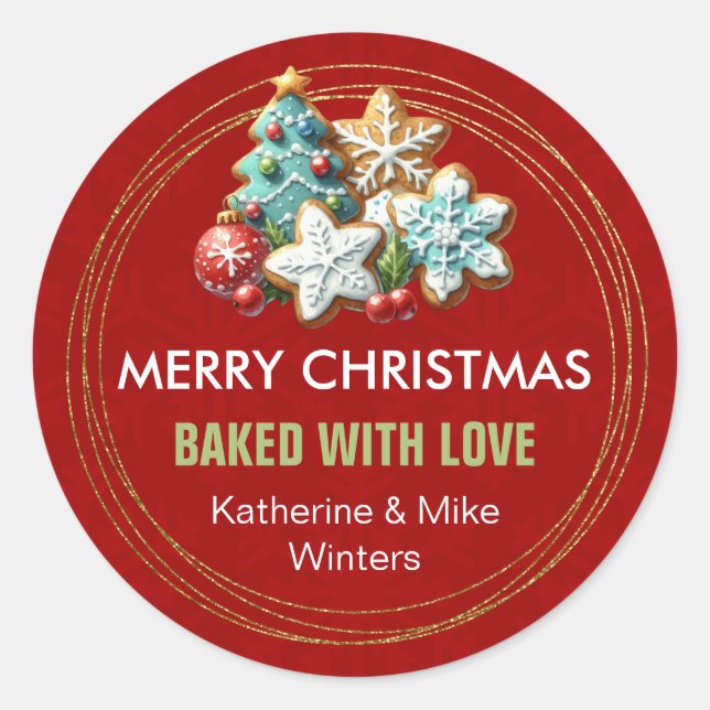 Gebacken mit Liebe Weihnachtskeks Runder Aufkleber (Vorderseite)