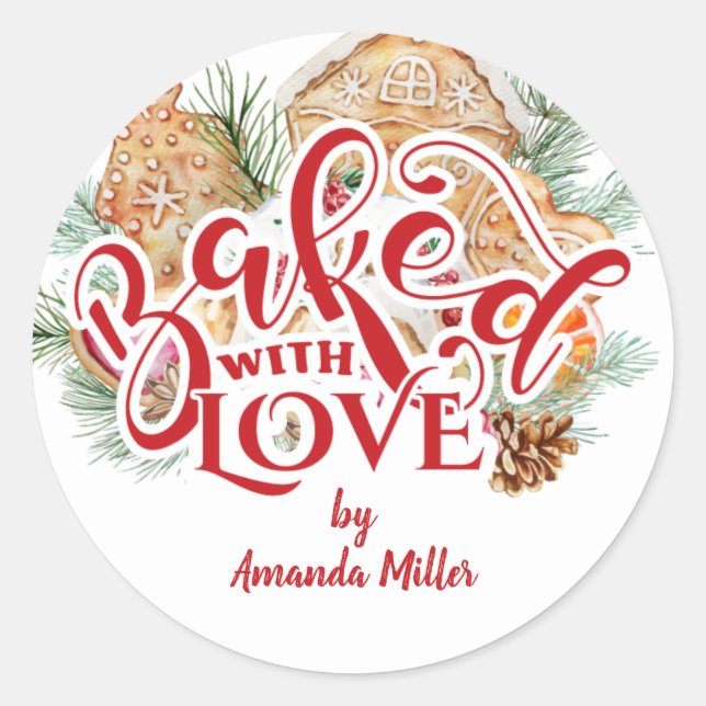 Gebacken mit Liebe Weihnachtskochgeschenk Runder Aufkleber (Vorderseite)