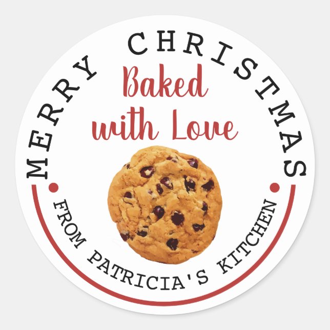Gebacken mit Liebe Weihnachtsschokolade Chip Cooki Runder Aufkleber (Vorderseite)