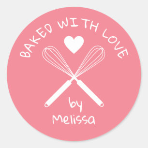 gebacken mit Liebe Zuhause Baker Whisk rosa und we Runder Aufkleber