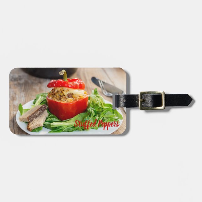 Gebackene Paprikaschoten mit Fleischsoße und Käse Gepäckanhänger (Vorderseite horizontal)