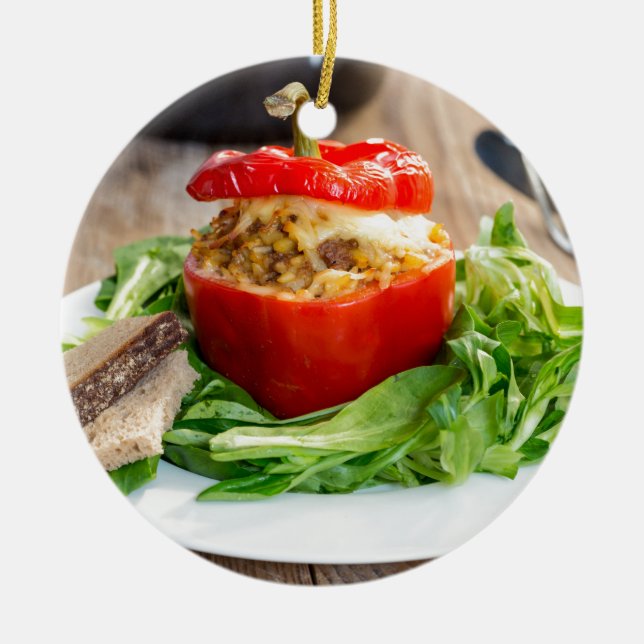 Gebackene Paprikaschoten mit Fleischsoße und Käse Keramikornament (Vorne)
