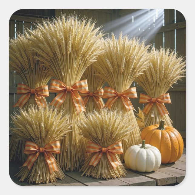 Gebackene Weizenschalen im Stall mit Pumpkins Quadratischer Aufkleber (Vorderseite)