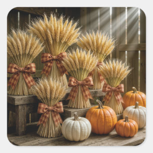 Gebackene Weizenschalen im Stall mit Pumpkins Quadratischer Aufkleber