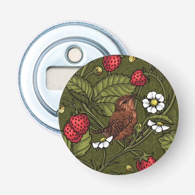 Gebärde und Erdbeeren auf dunkelgrün Flaschenöffner (Vorderseite)