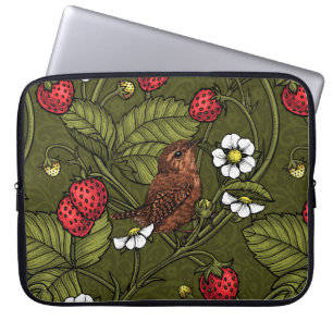 Gebärde und Erdbeeren auf dunkelgrün Laptopschutzhülle