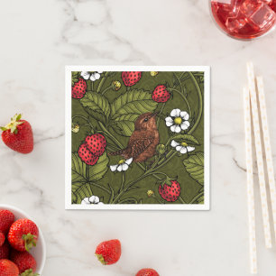 Gebärde und Erdbeeren auf dunkelgrün Serviette