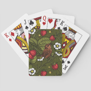 Gebärde und Erdbeeren auf dunkelgrün Spielkarten
