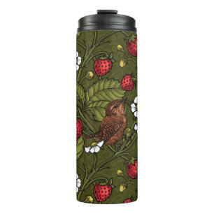 Gebärde und Erdbeeren auf dunkelgrün Thermosbecher