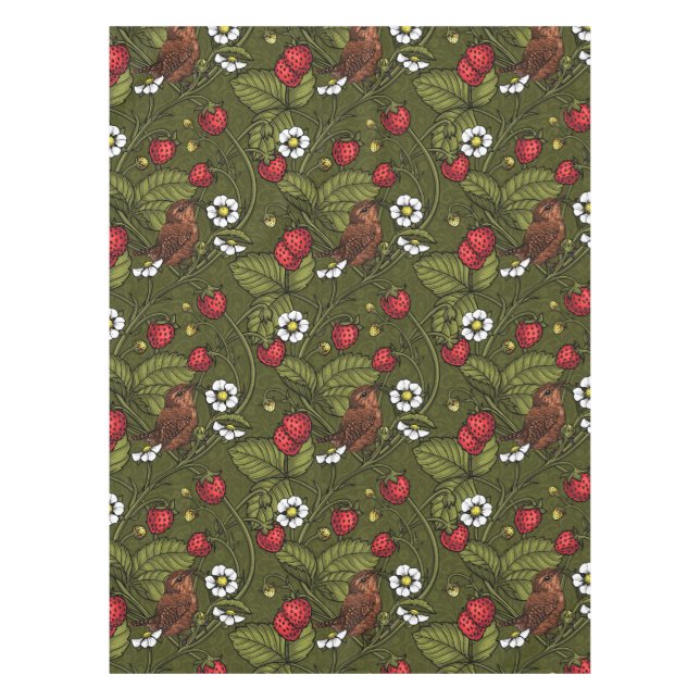 Gebärde und Erdbeeren auf dunkelgrün Tischdecke (Vorderseite)