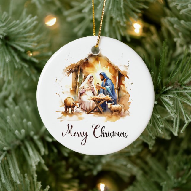 Gebärdene Geburt Frohe Weihnachten Keramik Ornament (Baum)