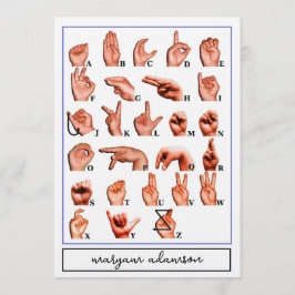 Gebärdensprachalphabet-Tafel, ASL-Karte Einladung
