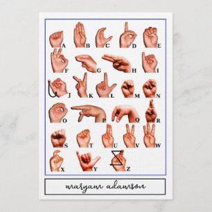 Gebärdensprachalphabet-Tafel, ASL-Karte Einladung