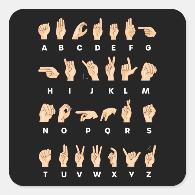 Gebärdensprache ASL Alphabet Deaf Geschenk Quadratischer Aufkleber (Vorderseite)