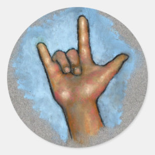 Gebärdensprache: Ich Liebe Sie: Hand in Pastell Runder Aufkleber