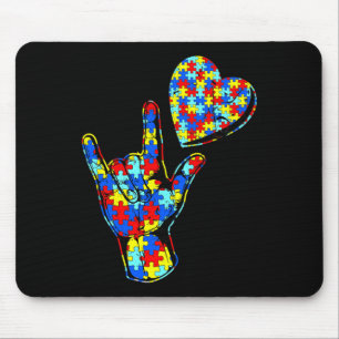 Gebärdensprache Liebe ASL Autismus-Bewusstsein Puz Mousepad