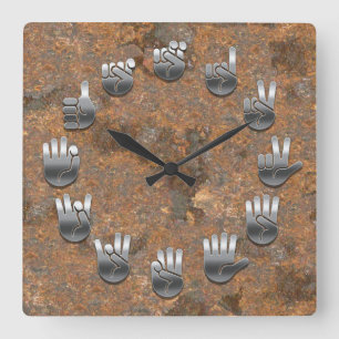 Gebärdensprache - rostig quadratische wanduhr