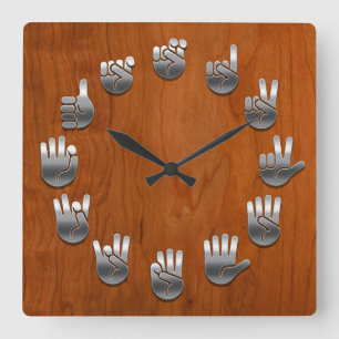Gebärdensprache - Woodgrain Quadratische Wanduhr