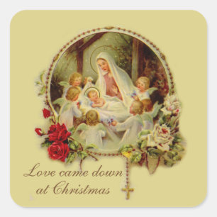 Gebärende Mutter Selig Baby Jesus Rosary Rose Sq Quadratischer Aufkleber