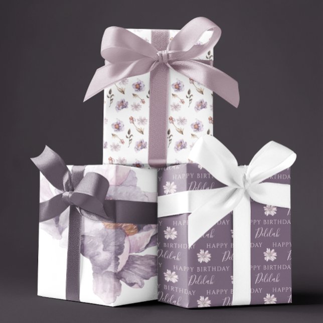Gebärmutterblättern für die Blumenbedeckung Geschenkpapier Set (Celebrate a special birthday with these personalized watercolor floral wrapping paper sheets! )