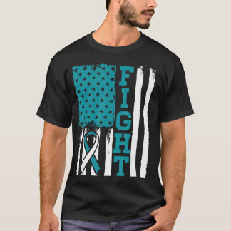 Gebärmutterhalskrebs Aquamarines Weißes Band-Flag  T-Shirt
