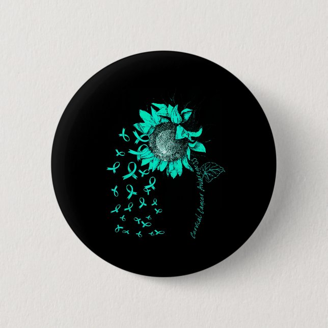 Gebärmutterhalskrebs Bewusstsein Sonnenblumen Aqua Button (Vorderseite)