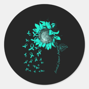 Gebärmutterhalskrebs Bewusstsein Sonnenblumen Aqua Runder Aufkleber