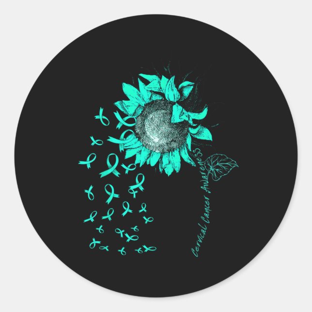 Gebärmutterhalskrebs Bewusstsein Sonnenblumen Aqua Runder Aufkleber (Vorderseite)