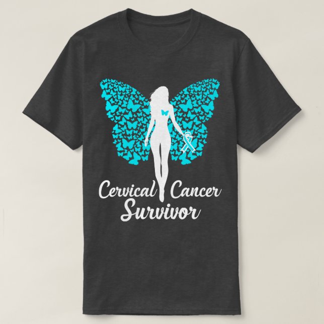 Gebärmutterhalsüberlebung Aquamarine Band T-Shirt (Design vorne)