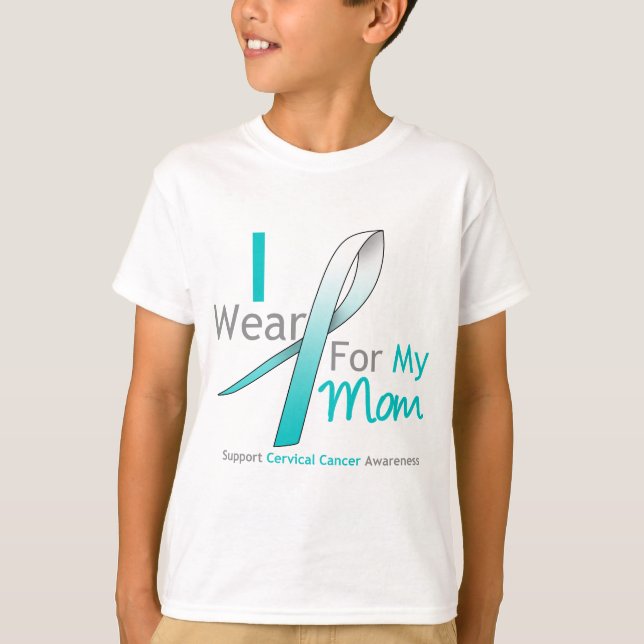Gebärmutterkrebs trage ich aquamarines und Weiß T-Shirt (Vorderseite)
