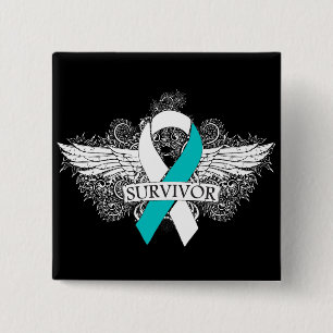 Gebärmutterkrebs Winged ÜBERLEBENDER Band Button