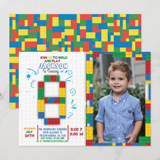 Gebäude Blockiert Geburtstagsbricks 8 Jahre Einlad Einladung