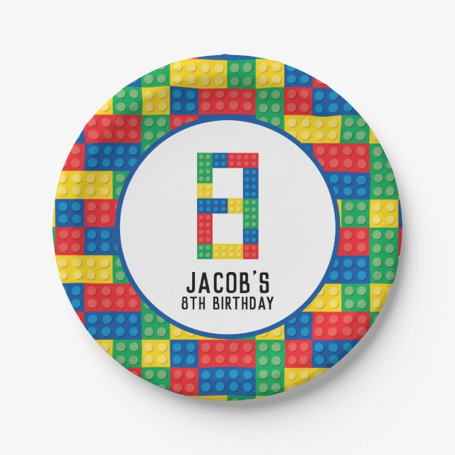 Gebäude Blocks 8. Geburtstagspapier-Teller Pappteller (Vorderseite)