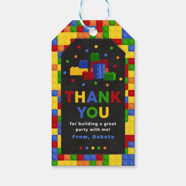 Gebäude Blocks Birthday Boy Bricks Gift Tag Geschenkanhänger (Vorderseite)